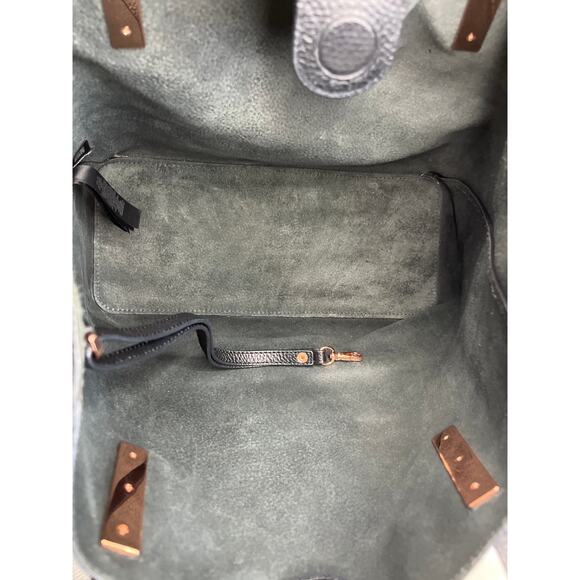 Ted Baker Black Pebbled Leather Tote Bag Rose Gold Hardware Large Shoulder Bag - Picture 8 of 12